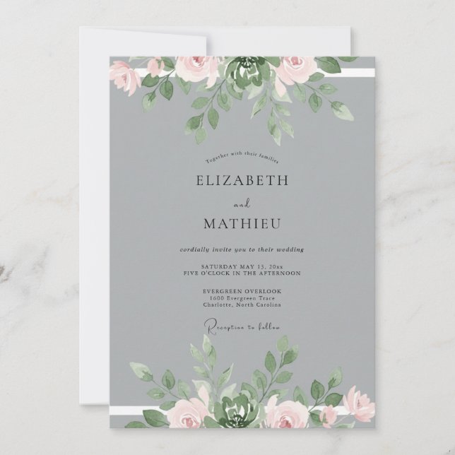 Stahlgraue Eukalyptus-Hochzeit Einladung (Vorderseite)