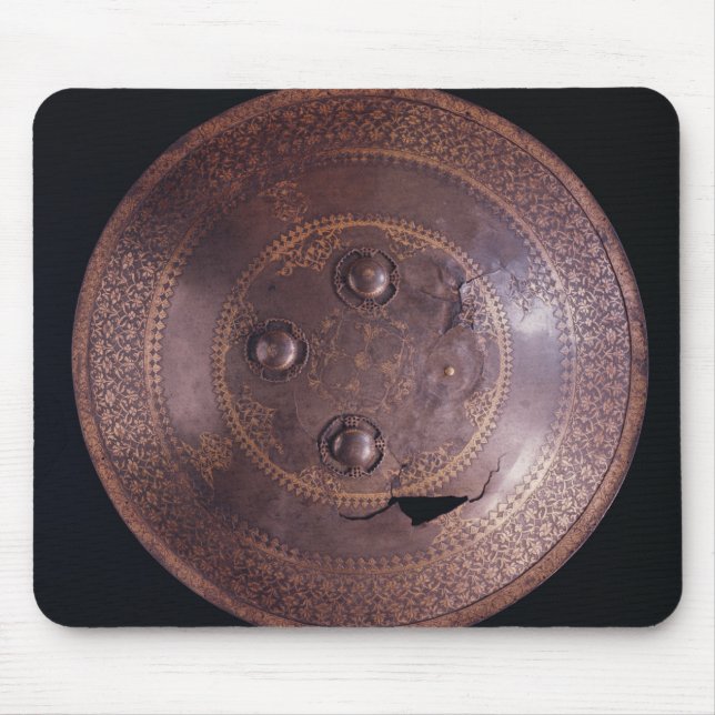 Stahlschild mit verwickelter Golddekoration Mousepad (Vorne)
