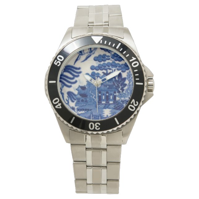 Stahluhr aus rostfreiem Stahl mit blauem Willow-Ge Armbanduhr (Vorderseite)
