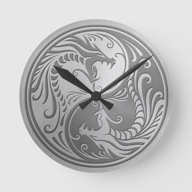 StahlYin Yang Drachen Runde Wanduhr (Vorderseite)