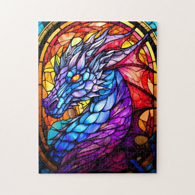 Stain Glass Blue und Lila Dragon Puzzle (Vertikal)