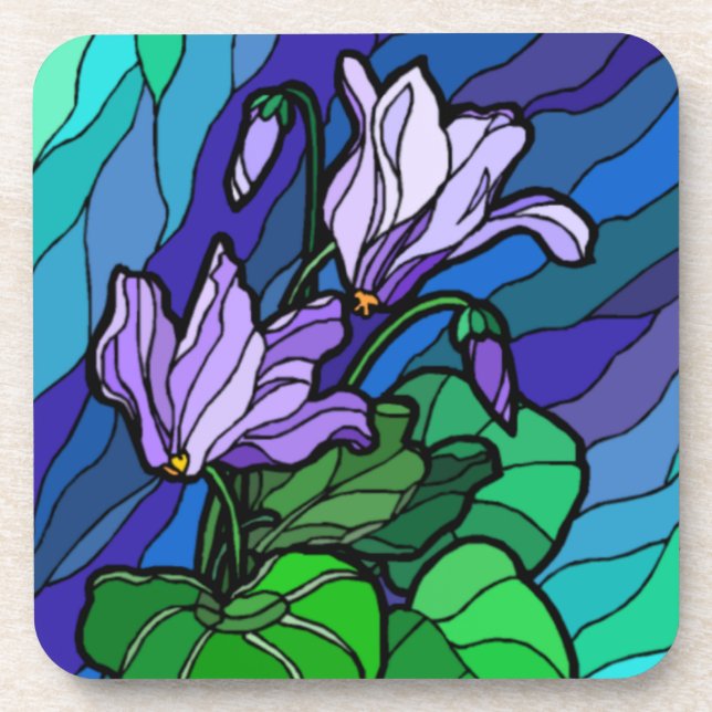 Stain Glass Lila Blume Untersetzer (Vorderseite)