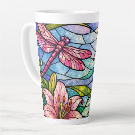 Stain Glass Lilies and Dragonflies Pink Milchtasse