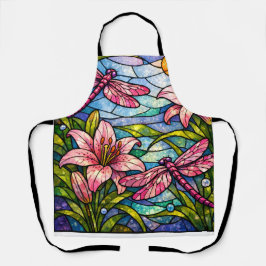 Stain Glass Lilies and Dragonflies Pink Schürze
