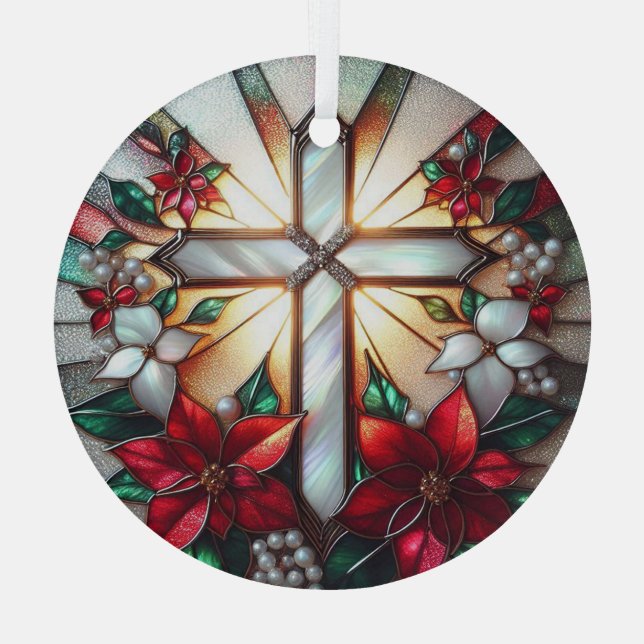 Stain Glass Mother of Pearl Cross Ornament Aus Glas (Rückseite)