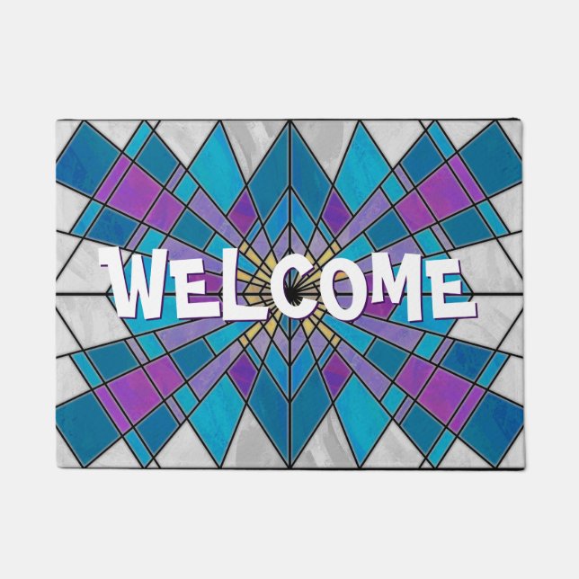 Stain Glass Ray Blau und Lila Fußmatte (Vorderseite)