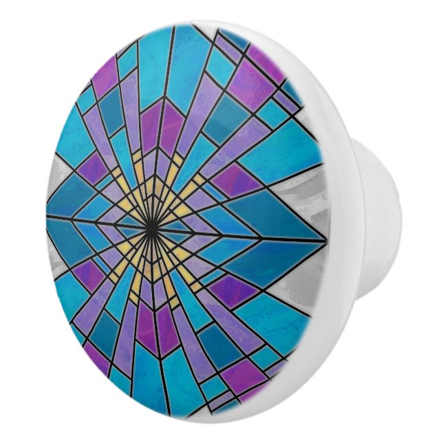 Stain Glass Ray Blau und Lila Keramikknauf (Rechts)
