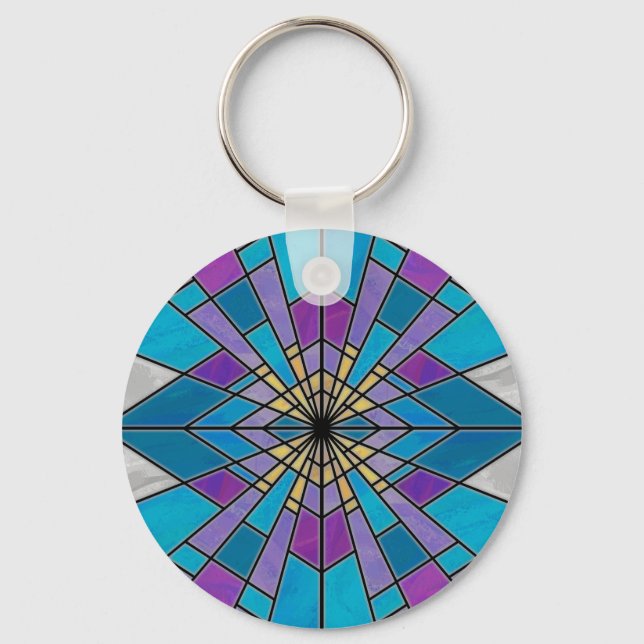 Stain Glass Ray Blau und Lila Schlüsselanhänger (Vorderseite)