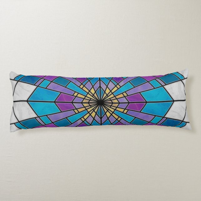 Stain Glass Ray Blau und Lila Seitenschläferkissen (Rückseite)