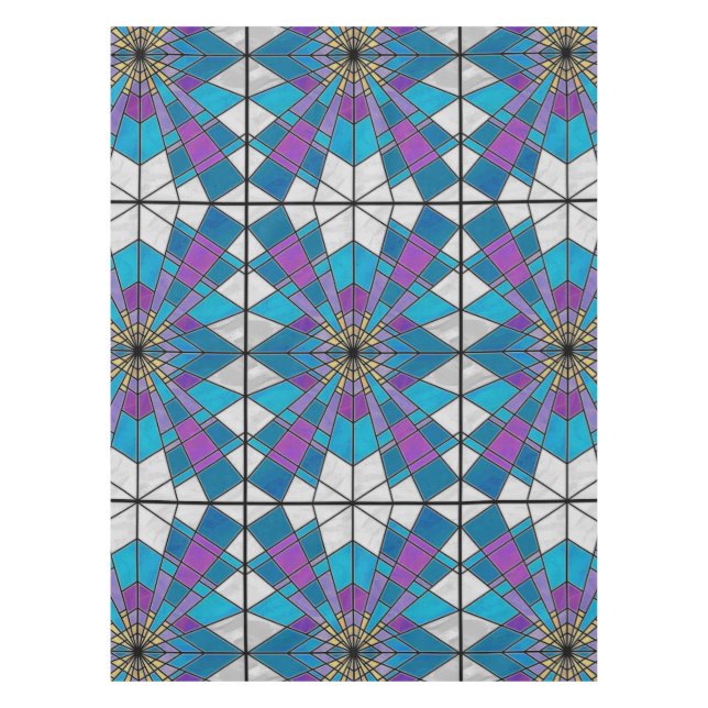 Stain Glass Ray Blau und Lila Tischdecke (Vorderseite)