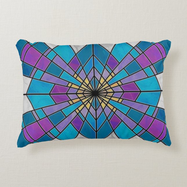 Stain Glass Ray Blau und Lila Zierkissen (Vorderseite)