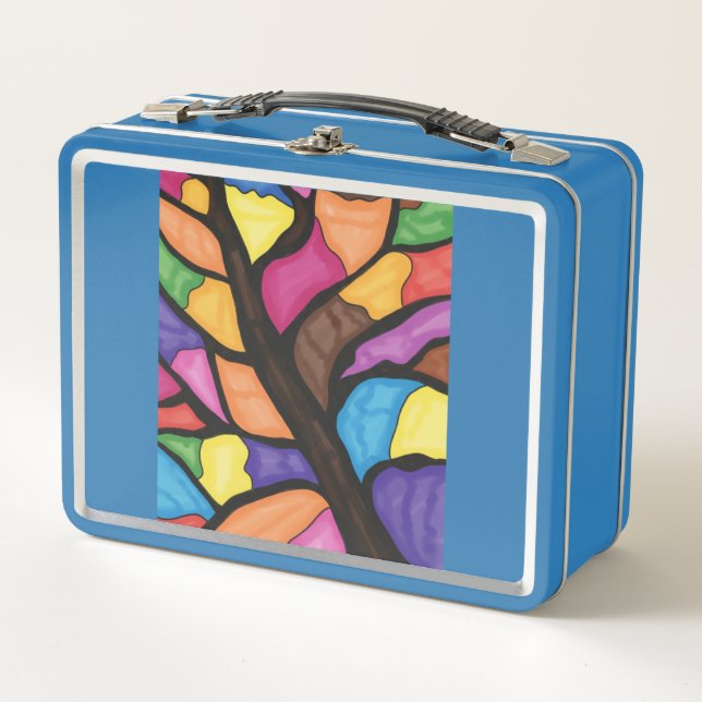 Stain glass tree art  metall brotdose (Vorderseite)