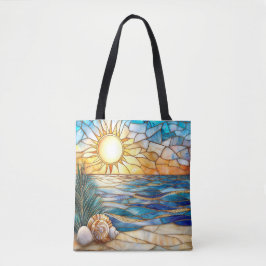 Stained Glass Beach Sunset Tote Bag Tasche