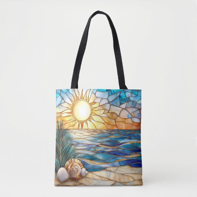 Stained Glass Beach Sunset Tote Bag Tasche (Vorderseite)