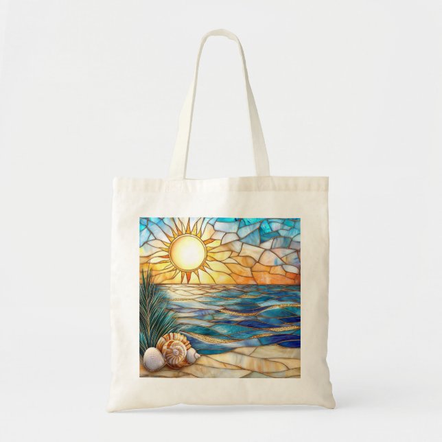 Stained Glass Beach Sunset Tote Bag Tragetasche (Vorne)