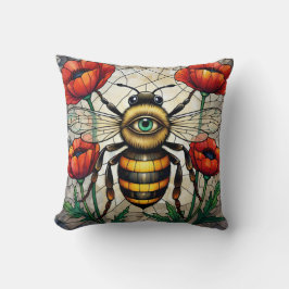 Stained Glass Bee Eye Poppies Whimsical Insect Art Kissen