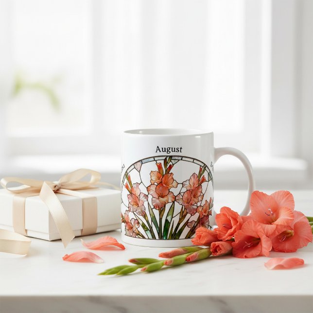 Stained Glass Birth Flower August Gladiolus Name Kaffeetasse (Von Creator hochgeladen)