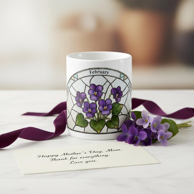 Stained Glass Birth Flower February Violet Name Kaffeetasse (Von Creator hochgeladen)
