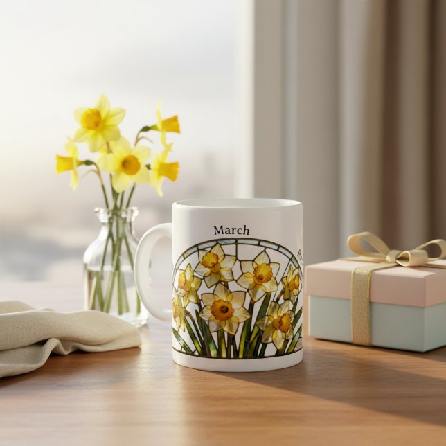 Stained Glass Birth Flower March Daffodil Name Kaffeetasse (Von Creator hochgeladen)
