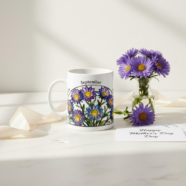 Stained Glass Birth Flower September Aster Name Kaffeetasse (Von Creator hochgeladen)