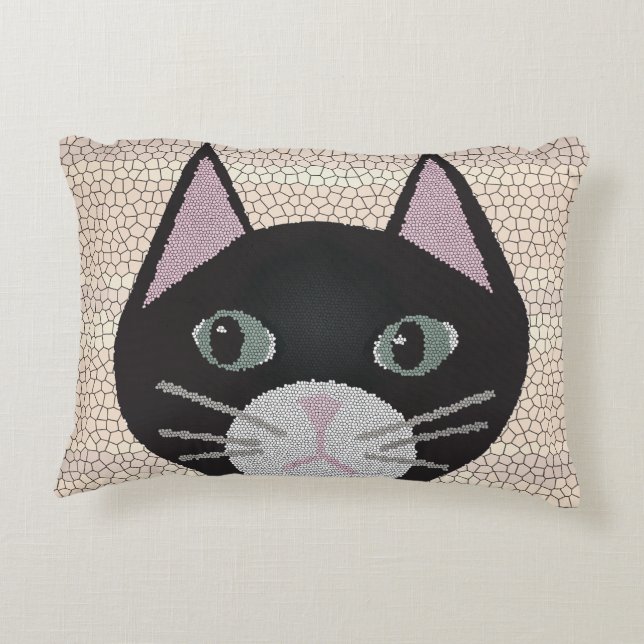 Stained Glass Black Cat, Beige Dekokissen (Rückseite)
