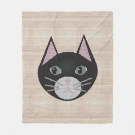 Stained Glass Black Cat, Beige Fleecedecke