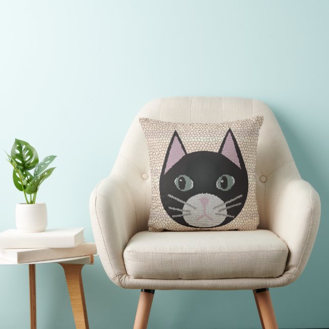 Stained Glass Black Cat, Beige Kissen (Stuhl )