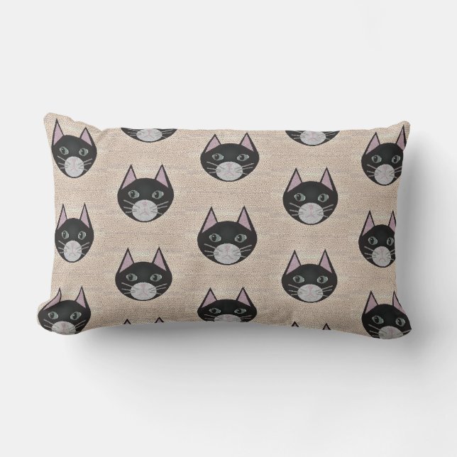 Stained Glass Black Cat, Beige Lendenkissen (Vorderseite)