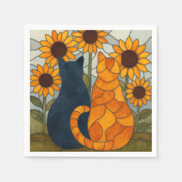 Stained Glass Cats and Sunflowers Art Design Serviette