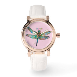Stained Glass Colorful Dragonfly Armbanduhr
