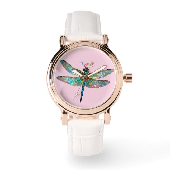 Stained Glass Colorful Dragonfly Armbanduhr (Vorderseite)