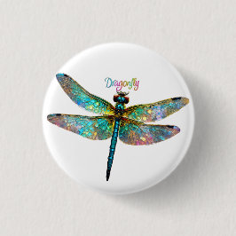 Stained Glass Colorful Dragonfly Button