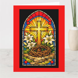 Stained Glass Cross & Lilies Karte