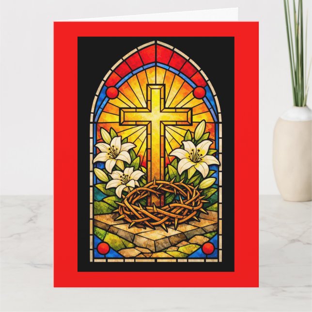 Stained Glass Cross & Lilies Karte (Vorderseite)