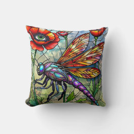 Stained Glass Dragonfly Poppies Unique Eye Art Kissen