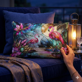 Stained Glass Flamingo Moon Garden Lendenkissen