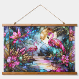 Stained Glass Flamingo Moon Garden Wandteppich Mit Holzrahmen