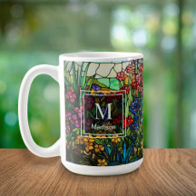 Stained Glass Floral Design Monogram Name Mug