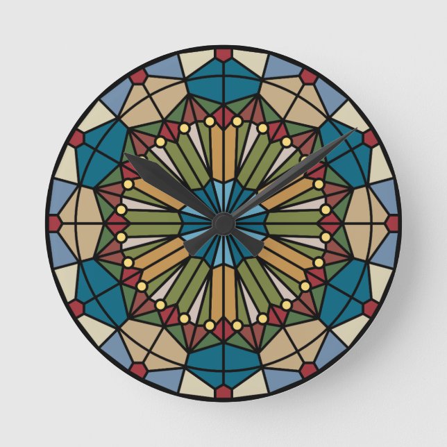 stained glass geometric pattern design modern runde wanduhr (Vorderseite)