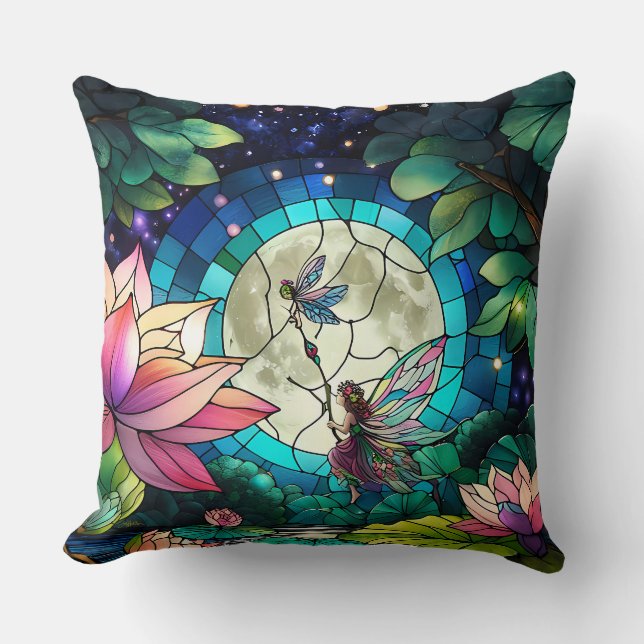 Stained Glass Little Fairy With Dragonfly Kissen (Vorderseite)