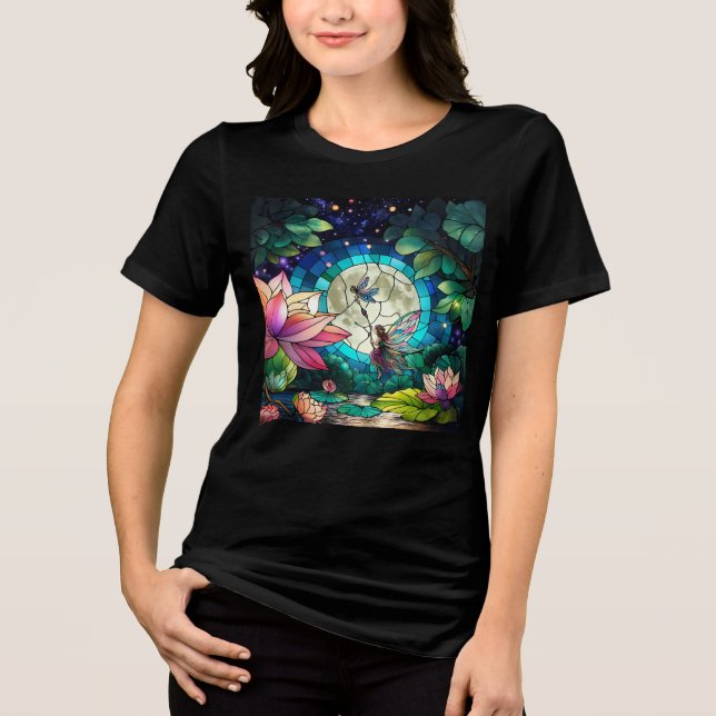 Stained Glass Little Fairy With Dragonfly Tri-Blend Shirt (Vorderseite)