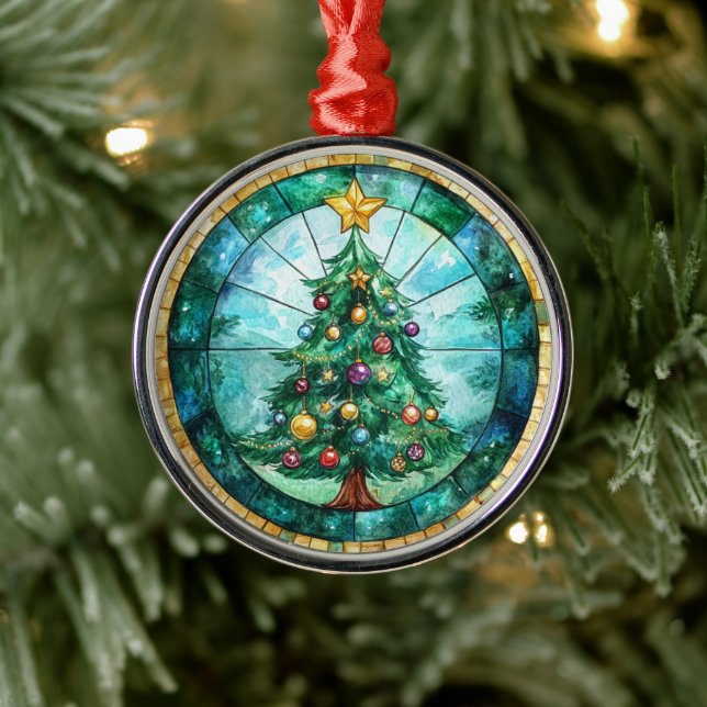 Stained Glass Look Christmas Tree & Star Holiday Ornament Aus Metall (Baum)