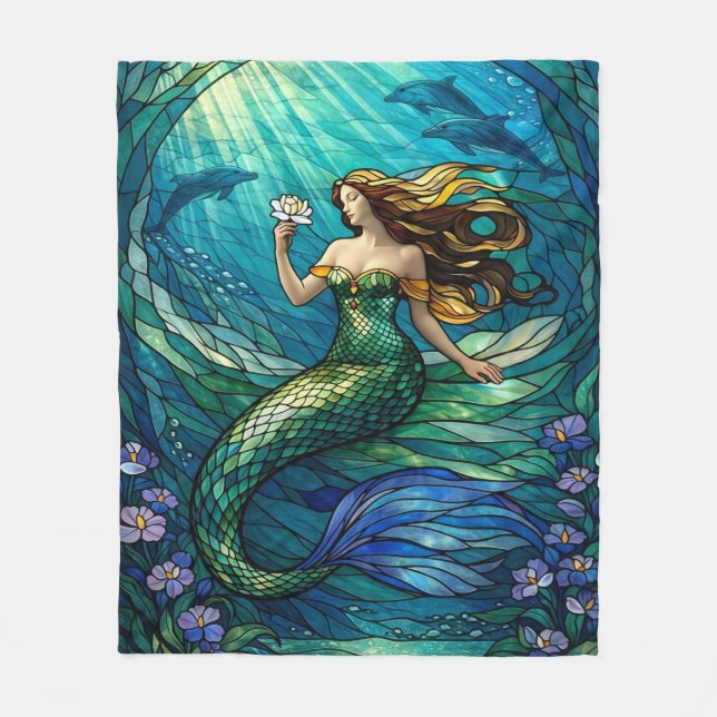 Stained Glass Mermaid Art Fleecedecke (Vorderseite)