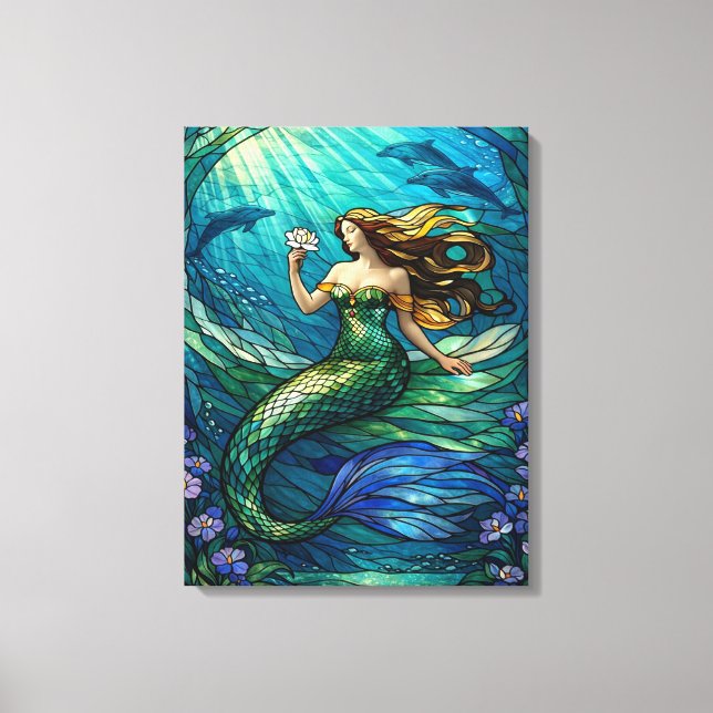 Stained Glass Mermaid Art Leinwanddruck (Vorderseite)
