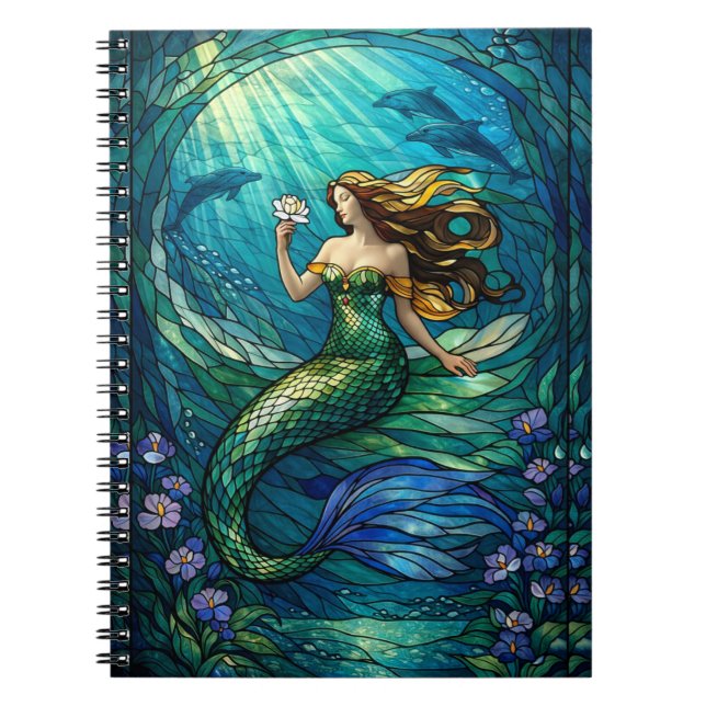 Stained Glass Mermaid Wall Art Poster Notizblock (Vorderseite)