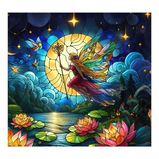 Stained Glass Moonlight Flight Fairy  Fotodruck (Vorne)