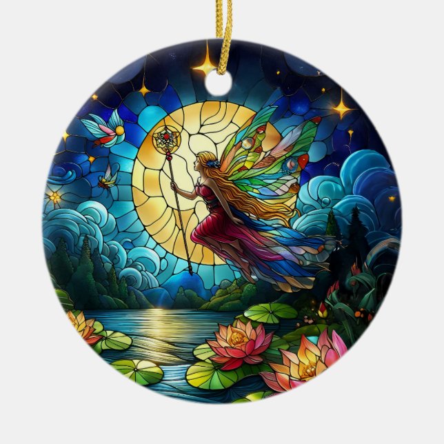 Stained Glass Moonlight Flight Fairy  Keramik Ornament (Vorne)