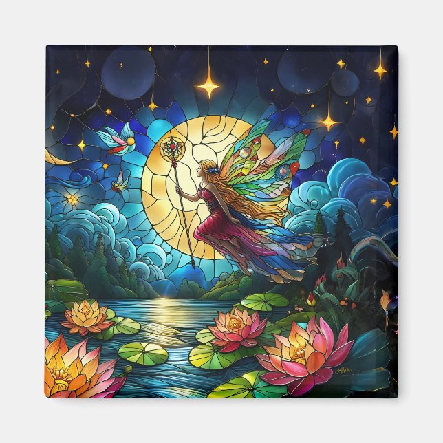 Stained Glass Moonlight Flight Fairy  Magnet (Vorne)