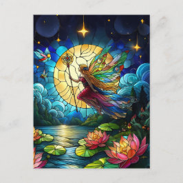 Stained Glass Moonlight Flight Fairy  Postkarte