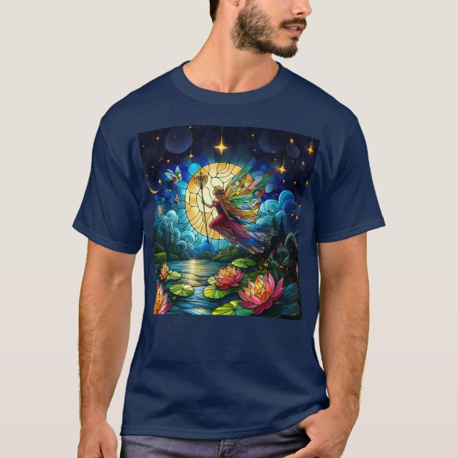 Stained Glass Moonlight Flight Fairy  T-Shirt (Vorderseite)